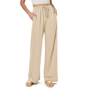 keriffe Summer Outfits Flowy Palazzo Pants for Women High Waisted Wide Leg Beach Casual Vacation Pants Trousers Pockets