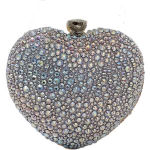 Cute Heart Shape Clutch Purse Mini Love Heart Rhinestone Wedding Handbag Party Women Purse (Silver Ab)