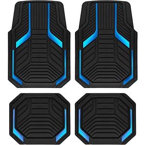 PIC AUTO Heavy Duty Rubber Floor Mats, Blue Aluminum Film Car Mats Set, Front and Rear Car Mats with Anti-Slip Backing, All Weather Protection, Trim-to-Fit for Automotive SUV, Sedan, Van