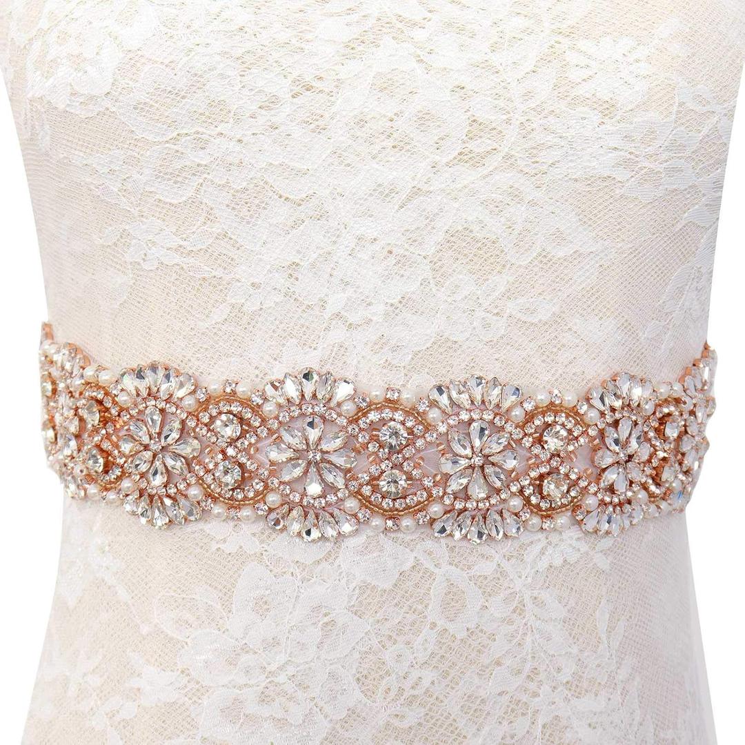 Pardecor Wedding Belt Rhinestone Belt Bridal Wedding Dress Sash Trim Rhinestone Applique Dress Belt Crystal Sash Accessories (Rosegold) Pardecor Wedding Belt Rhinestone Belt Bridal Wedding Dress Sash Trim Rhinestone Applique Dress Belt Crystal Sash Accessories (Rosegold)