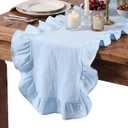 Oudain Dusty Blue Ruffle Table Runner Cotton Fabric 118 x 13.8'' Farmhouse Rustic Ruffled Edge Table Runner Wedding Decor for Spring Baby Shower Bridal Shower Party