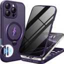 BERFY for iPhone 16 Pro Case, Compatible with MagSafe, Built in Privacy Screen Protector, Shockproof Full Body Phone Case for 16 Pro with Magnetic Stand, Translucent Purple