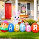 7FT Long Easter Inflatables Outdoor Decoration Inflatable Bunny with Happy Easter Built in LED Lights Bunny Blow Up Yard Decoration for Lawn Garden Holiday Party(with Storage Bag)
