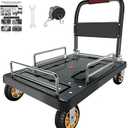 Platform Trucks Flatbed Cart Heavy Duty with Brake Wheels & Foldable Fence, Flat Dolly 1300lbs Capacity with Bungee Cord, 36"x24" Folding Hand Cart for Moving Furniture/Office/Warehouse/Garage