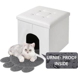 MEEXPAWS Cat Litter Box Enclosure Furniture Hidden, Cat Washroom Bench Storage Cabinet Small 19.7'' x 19.7'' x 19.7''| Dog Proof | Waterproof Inside | Easy Clean | Easy Assembly | Odor Control(White)