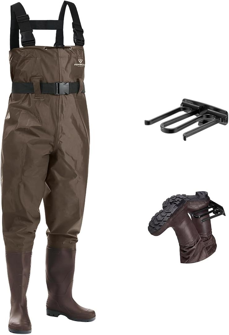 FISHINGSIR Fishing Waders for Men, 2-Ply Nylon/PVC Waterproof Women Chest Wader with Boots, Bootfoot Hunting Waders (M07/W09, Brown)