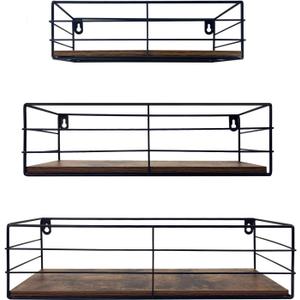 CRUGLA Floating Shelves Wall Mounted Set of 3, Hanging Storage Wall Shelf for Bathroom, Living Room, Bedroom, Kitchen Home (Brown)