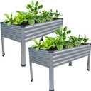 2PCS 482430in Galvanized Raised Garden Bed,Metal Elevated Planter Box with Legs for Patio,Balcony,Backyard,300lb Capacity,Silver
