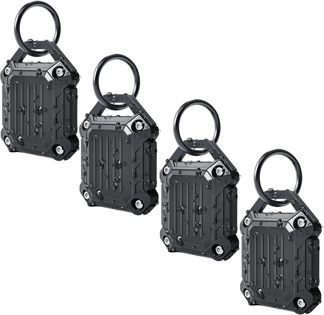 DOVICK- Waterproof Airtag Keychain Holder Case,Screw Full Cover Compatible with Apple Air Tag Tracker Key Ring 4 Pack Black