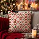 Red Green Christmas Santa Pillow Covers 18x18 Double-Sided, Christmas Bedroom Decor, Coquette Xmas Tree Reindeer Candy Cane Decorative Throw Pillow Cover for Girls Room Dorm Apartment Decor (Color-3)