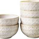 6-Piece 4.5 Inch Small Ceramic Bowls Set - Appetizer Bowls for Snacks, Desserts, Ice Cream, Soup, Dips, Nuts, Condiments | Microwave & Dishwasher Safe | Floral Design