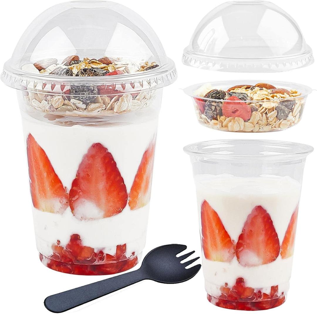Zezzxu 50 Pack 12 oz Plastic Yogurt Parfait Cups with Dome Lids Inserts and Sporks, Clear Disposable Parfait Conatiners for Cereal Granola Fruit Snacks Veggies and Dips Zezzxu 50 Pack 12 oz Plastic Yogurt Parfait Cups with Dome Lids Inserts and Sporks, Clear Disposable Parfait Conatiners for Cereal Granola Fruit Snacks Veggies and Dips