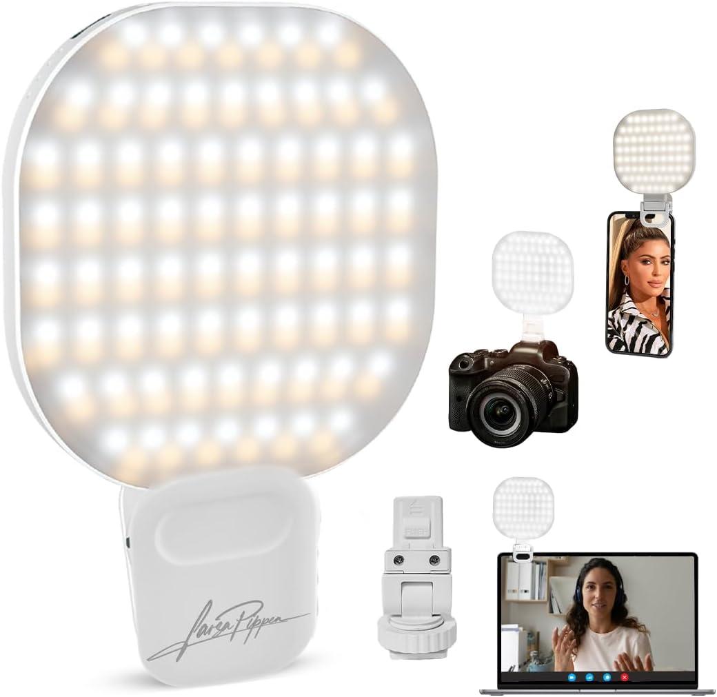 Larsa Pippen - LARSA Light - LED Selfie-Light with Clip & Glass Mirror - Rechargeable for Phone or Camera - 142 LEDs-Adjustable Brightness - Ideal for Makeup, TikTok, Content Creators