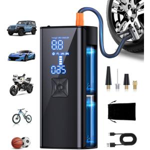 Tire Inflator Portable Air Compressor, 2X & 150PSI Faster Inflation Portable Air Pump with LED Light & Digital Pressure Gauge, Tire Pump for Car, Motorcycle, Bicycle, Ball