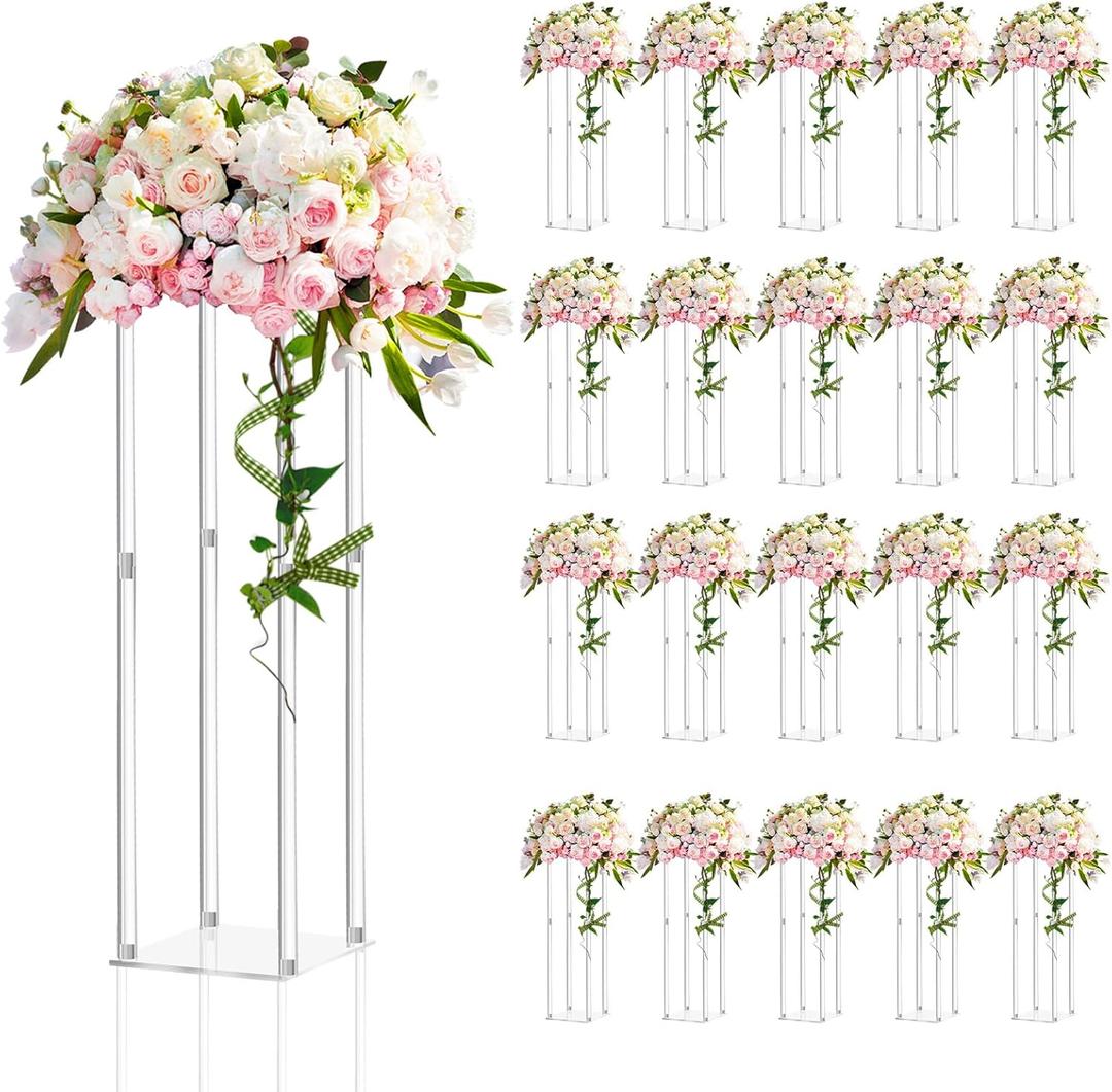 Geetery 20 Pieces Tall Acrylic Vase Wedding Centerpieces Clear Flower Stand Column Geometric Floral Vase Elegant Display Holder for Birthday Party Wedding Table Decorations (20 Inch)