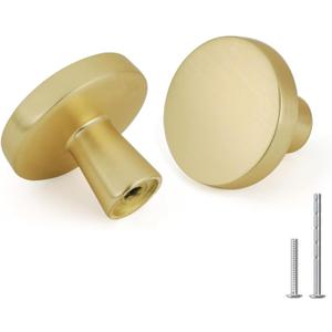 goldenwarm 10pcs Gold Cabinet Knobs for Dresser Drawers Kitchen Hardware Handles Brushed Brass Modern Round Knob,Zinc Alloy