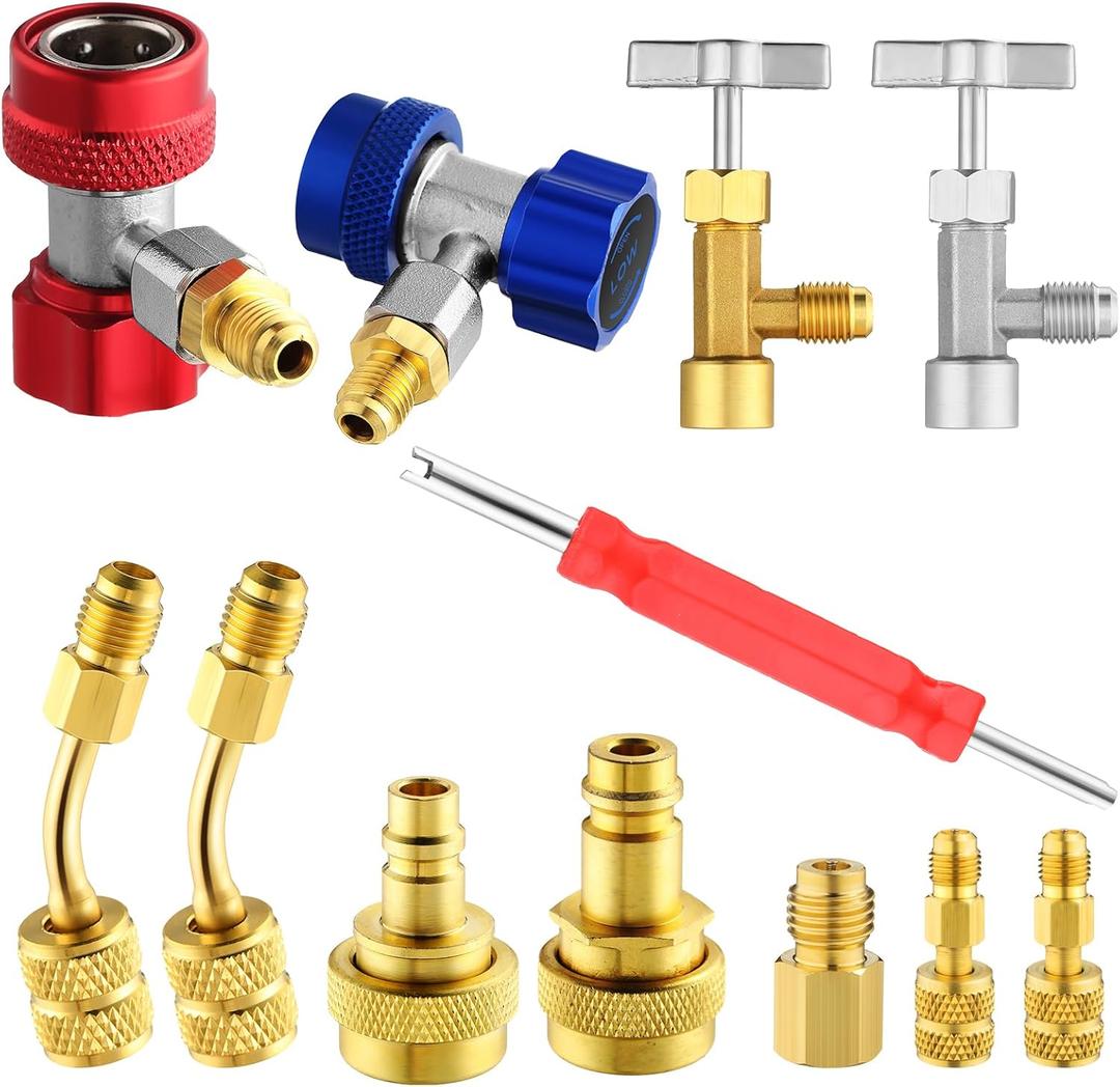 AC R134a Adapter Quick Couplers Kit, R134a to R1234yf Conversion Adapter R134a Self Sealing and Puncture Can Tap with R410a Adapters & Removal Core for Car AC Air Conditioner Refrigerant System