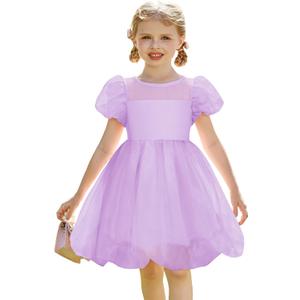 Arshiner Toddler Tulle Dress Girls Summer Party Bubble Dresses Puff Short Sleeve Casual Clothes for Girl 2-7T (Purple)