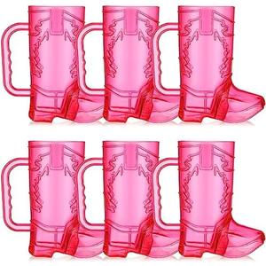 Sieral 6 Pcs Cowboy Boot Shot Glasses, 16 oz Large Plastic Boot Shot Glasses Drink Cups Mug with Handle for Cowboy Cowgirl Western Theme Party Favors(Pink)