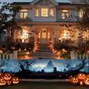 2 x Halloween Banner Haunted Graveyard Backdrop Banner 118x20 Inches Spooky Tombstones Dark Forest with Creepy Castle for Halloween Party Haunted House Outdoor Yard Wall Decor