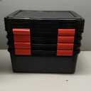 IRIS USA WeatherPro 31 Qt Storage Bins with Lids, 4 Pack, BPA-Free Plastic Gasket Box with Tight Latch and Seal, Stackable Nestable Tote Tub - Black/Red