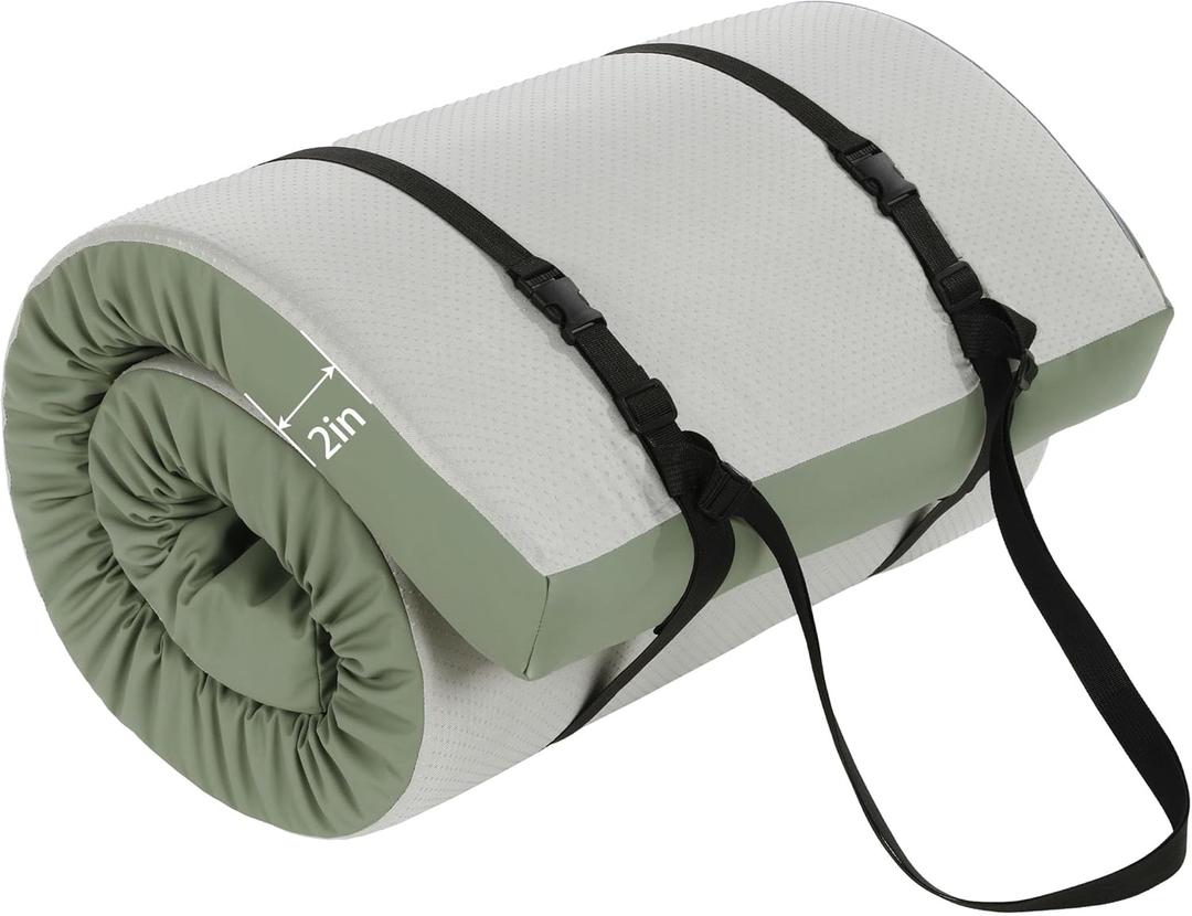 MABOZOO 2 Inch Thick Yoga Mat, 72''x24'x2" Foldable Extra Thick Exercise Mat Gymnastics Mat with PU Leather, Padded Yoga Mat Fitness Mat for Yoga, Pilates, Stretching (Green)