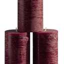 CANDWAX Large Pillar Candles 3x6 Inch  Set of 3 Unscented Dripless Burgundy Candles, Long Burning Rustic Finish for Weddings, Home Decor