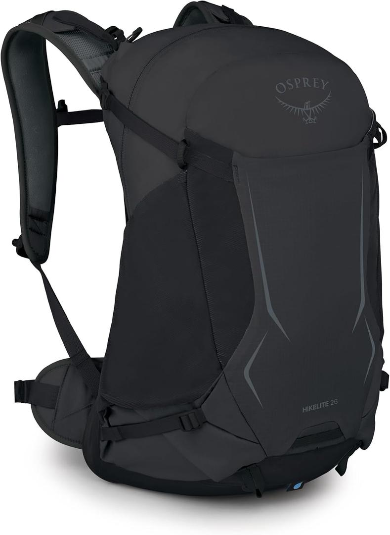 Osprey Hikelite 26L Durable Hiking Backpack - Travel Daypack with Rain Cover for Men and Women, Raven Black