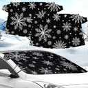BBTO 2 Pcs Windshield Cover for Ice and Snow 210T Silver Coated Waterproof Frost Cover 69 x 42 Inches All Seasons Windshield Protector with Elastic Straps Snowflake Winter Car Accessories for Cars