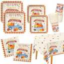 Fall Theme Party Supplies Kit, Serves 25: Complete Autumn Harvest Disposable Dinnerware Set - Includes Dinner & Plates, Napkins, Cups & Tablecloth. Thanksgiving/ Autumn Party Decorations.