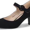 IDIFU Women's Jessy Dress Mary Jane Shoes Low Kitten Heels Closed Round Toe Office Work Wedding Pumps (7.5, Black Nubuck)