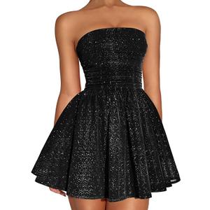 DAAWENXI Women's Sexy Strapless Mini Dress Sequin Ruched Bow Graduation Party Prom Short Dresses M