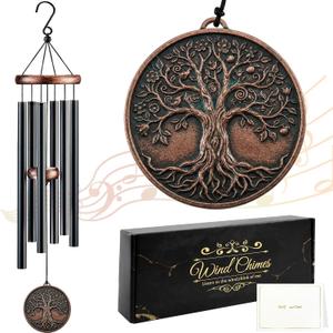Tree of Life Wind Chimes for Outside, Gift for Men Women | 32in Resin 3D Tree Relief Windchimes for Patio Yard Garden Decor