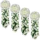 XunYee 4 Pack Violet Hanging Flowers Artificial Decor 5 Petal Silk Violet Simulation Hanging Plant Faux Royal Artificial Orchid for Home Garden Wedding Indoor Outdoor(White)
