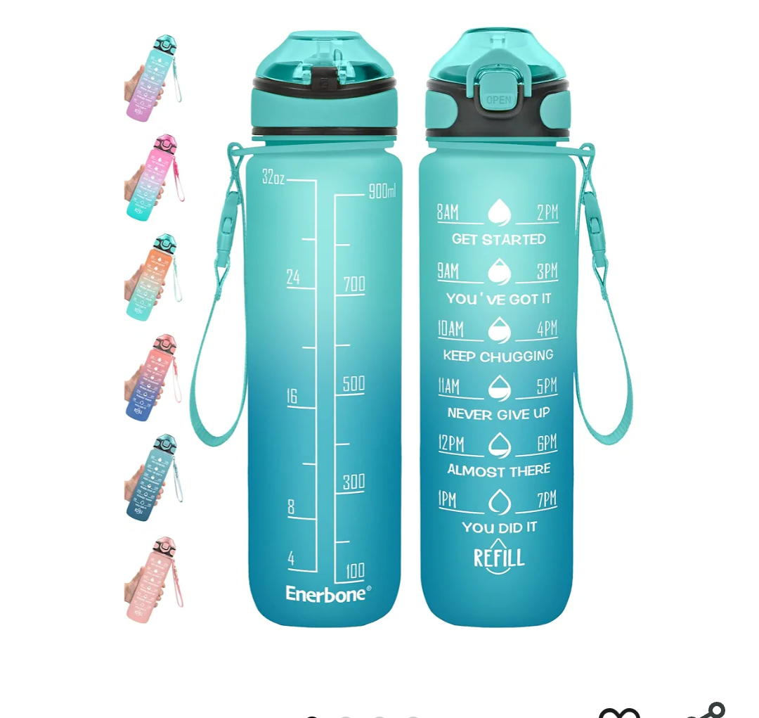 25 oz Drinking Water Bottle with Times to Drink and Straw, Motivational with Carrying Strap, Leakproof BPA & Toxic Free, Ensure You Drink Enough Water for Fitness Gym Outdoor