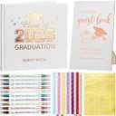 Pajean 2026 Graduation Guest Book Set with Photo Guest Book Sign Holder Dual Tip Pens Photo Corner Stickers Grad Cap Stickers for Congrats Grad Party Supplies Favors Gifts(White Rose Gold)