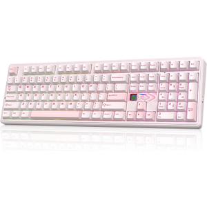 EPOMAKER X Aula F108 PRO V2 Wireless Gaming Keyboard with 10000mAh Battery, Dot-Matrix Display, RGB Backlit, Full Size Mechanical Keyboard for Mac/PC/Android (Pink, Silent Cotton Candy)
