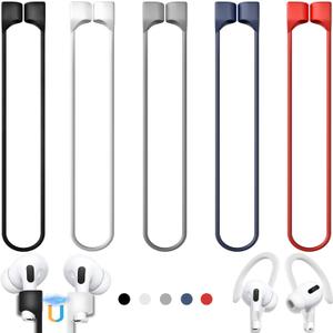5 Pack Ultra Strong Magnetic AirPods Pro Straps, Anti-Lost Neck Cord for AirPods Pro 3 2025,AirPods 4th, AirPods Pro 2nd/1st, AirPod 3rd, AirPod 2nd/1st - 5 Pcs Silicone Sports Lanyard and 2 Ear Hook (A4-black+white+red+grey+blue)
