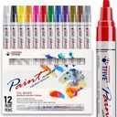 TFIVE Paint Pens Paint Markers Never Fade Quick Dry and Permanent, 12 Color Oil-Based Waterproof Marker Pen Set for Rock Painting, Ceramic, Wood, Fabric, Plastic, Canvas, Glass, Mugs