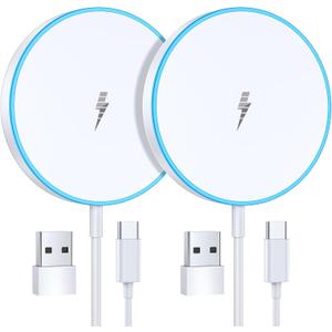 Magnetic Wireless Charger 15W 2 Pack Fast Mag Safe Charger for iPhone 17 Pro Max/17 Pro/16 Air/17/16/15/14/13/12 Series Charging Pad for AirPods Series LED Magnet Charging Pad
