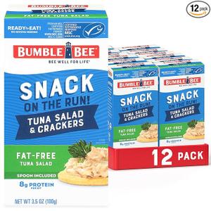 Bumble Bee Snack On The Run Fat-Free Tuna Salad with Crackers Kit- Ready to Eat, Spoon Included - Wild Caught Tuna - Shelf Stable & Convenient Protein Snack, 3.5 Ounce Boxes (Pack of 12) 2 Boxes Best By 11/25