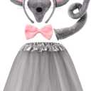 Geyoga Kids Mouse Costume Set Mouse Tutu Skirt Animal Ears Nose Bow Tie Tail Tutu Skirt Fancy Costume Accessories Halloween (Gray)