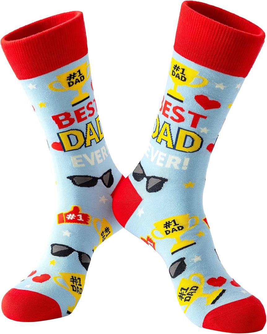 BISOUSOX Funny Socks for Men, Crazy Novelty Mens Dress Socks, Silly Funky Birthday & Father's Day Socks Size 8-12 (Blue)