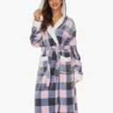 iniber Plush Robes for Women, Womens Robe Long, Fuzzy Fluffy Soft Warm Fleece Hooded Bathrobe