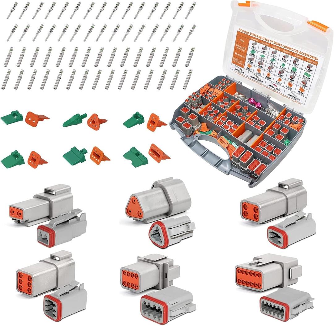 Deutsch Connector Kit - Gray, 599PCS. Waterproof Automotive/Boats Connectors, 16 Contacts in 2 3 4 6 8 12 Pin Connectors (14-20AWG) Sizes.