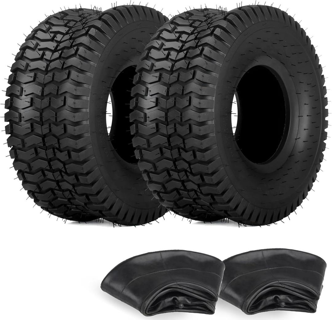 GICOOL 15x6.00-6 Tire and Inner Tube Set, TR-13 Straight Valve Stem, Replacement Riding Mower Front Wheel Assembly, 2 Pack, 15x6.00-6 Tire and Tube2 Pack