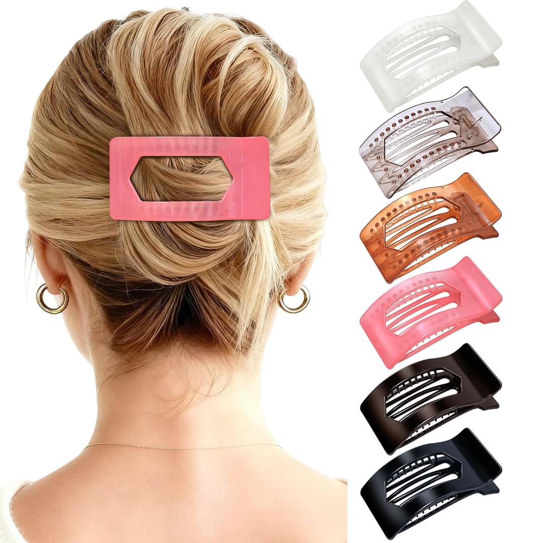 Mesovor 6 Pack Flat Claw Clips for Women, Strong Hold French Flat Hair Clips for Thick Thin Hair | 3.94" Nonslip Large Square Lay Flat Hairclips (Transparent)