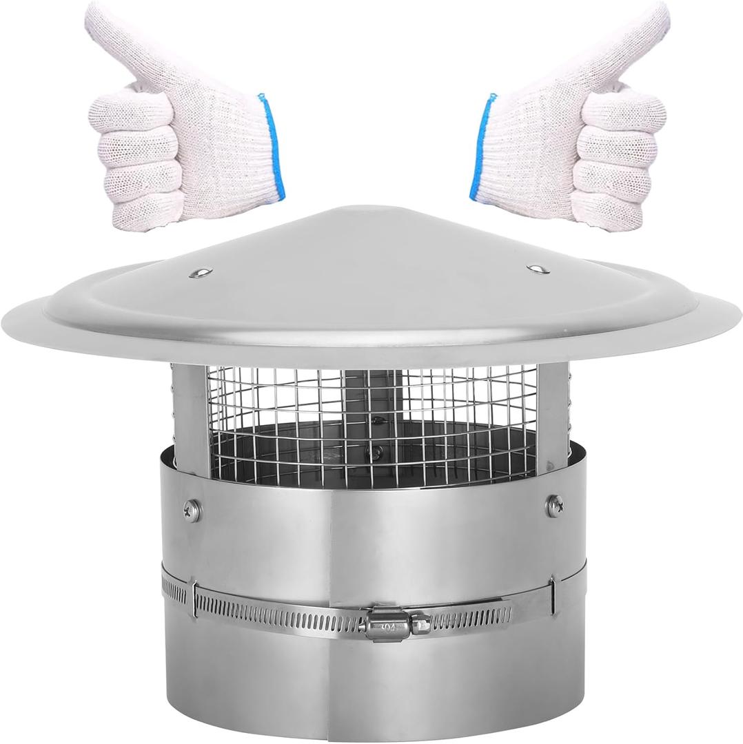 8Inch Chimney Cap,6/7/8/10 Inch Adjustable Stainless Steel Chimney Cap,304 Steel Round Rain Cover with Mesh Screen,Universal Cone Top Roof Cap for Wood/Oil Stove Vent,Weatherproof & Easy Installation (Silver)