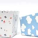 Airplane Favor Snack Boxes For Travel Adventure Themed Kids Birthday Party Supplies, Pilot Up Up And Away Parties, Cloud Themes. Set Of 12 Reversible Airplane To Cloud Pattern Scalloped Popcorn Boxes
