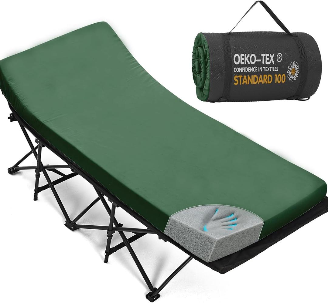 CYMULA Camping Cot Mattress 2in Memory Foam Sleeping Pad,Soft Warm Non-Slip Camping Mattress Topper with Retaining for Adults,Portable Roll up Pad for Travelonly Mattress